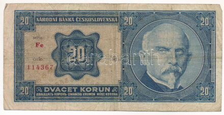 Csehszlovákia 1926. 20K 'Fe 114367' T:III- Czechoslovakia 1926. 20 Korun 'Fe 114367' C:VG Krause P#21