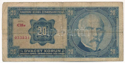 Csehszlovákia 1926. 20K 'CHe 033831' T:III-,IV Czechoslovakia 1926. 20 Korun 'CHe 033831' C:VG,G Krause P#21
