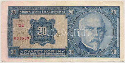 Csehszlovákia 1926. 20K 'Ud 031559' T:III Czechoslovakia 1926. 20 Korun 'Ud 031559' C:F Krause P#21