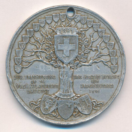 Svájc 1891. 'A Svájci Konföderáció alapításának 600. évfordulója' kétoldalas Al emlékérem (50mm) T:2 ly. Switzerland 1891. '600th anniversary of the founding of the Swiss Confederation' two-sided Al commemorative medallion (50mm) C:XF