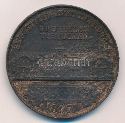 Svájc 1897. 'Brüsszeli Nemzetközi Világkiállítás / Leopold II' kétoldalas fém emlékérem (55mm) T:2 szenny. Switzerland 1897. 'International Exposition Brussels Tervueren ' two-sided metal commemorative medallion (50mm) C:XF dirty