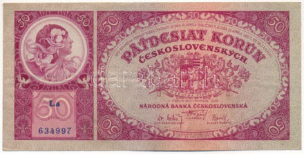 Csehszlovákia 1929. 50K 'La 634997' T:III szép papír Czechoslovakia 1929. 50 Korun 'La 634997' C:F fine paper Krause P#22