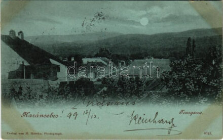 1899 (Vorläufer) Karánsebes, Caransebes; Teus utca este. M. Hecskó kiadása / Teusgasse / street at night