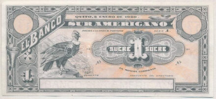 Ecuador / Banco Sur Americano 1920. 1S T:III szép papír Ecuador / Banco Sur Americano 1920. 1 Sucre C:F fine paper Krause S251r