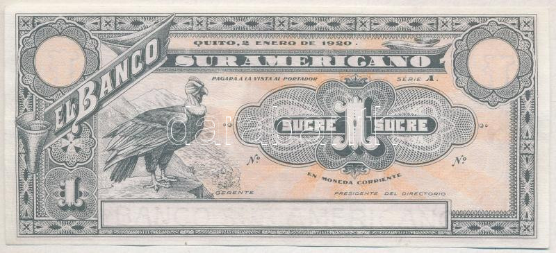 Ecuador / Banco Sur Americano 1920. 1S T:III szép papír Ecuador / Banco Sur Americano 1920. 1 Sucre C:F fine paper Krause S251r