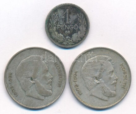 1927. 1P Ag + 1947. 5Ft Ag 'Kossuth' (2x) T:2- patina, ph