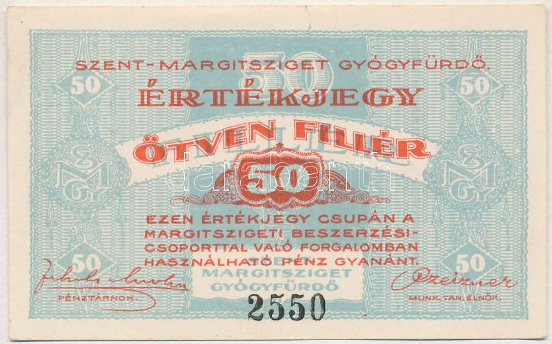 Budapest ~1919-1925. 50f 'Szent-Margitsziget Gyógyfürdő' értékjegy T:II Adamo BUC-269.1