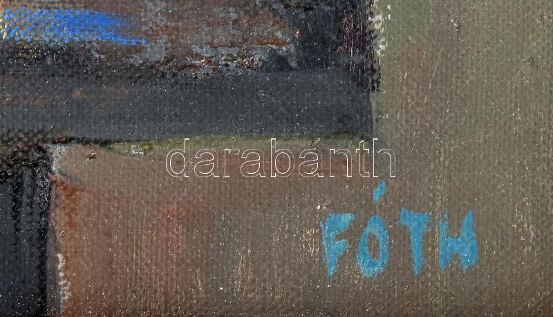 Fóth Ernő (1934-2009): Csendélet, 1960-as évek. Olaj, vászon. Jelezve jobbra lent. A hátoldalán autográf felirattal és Képcsarnok Vállalat címkéjével. Fakeretben. 50×70 cm - Image 2