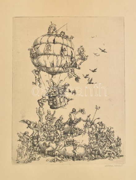 Artner Margit (1954-): Társaság. Rézkarc, papír, jelzett, lapszéli foltokkal és apró sérüléssel, feltekerve, 38,5x29,5 cm