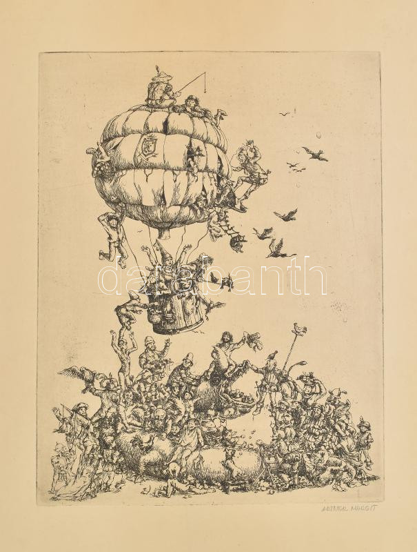 Artner Margit (1954-): Társaság. Rézkarc, papír, jelzett, lapszéli foltokkal és apró sérüléssel, feltekerve, 38,5x29,5 cm