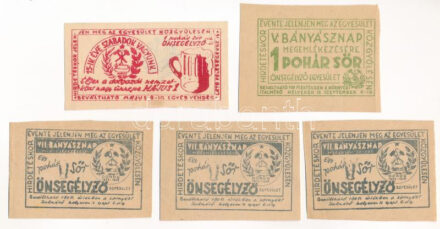 Dorog ~1946-1960 5xklf 'Dorogi Bányászok önsegélyező Egysülete' által kiadott sörjegy T:1 Adamo DOR5
