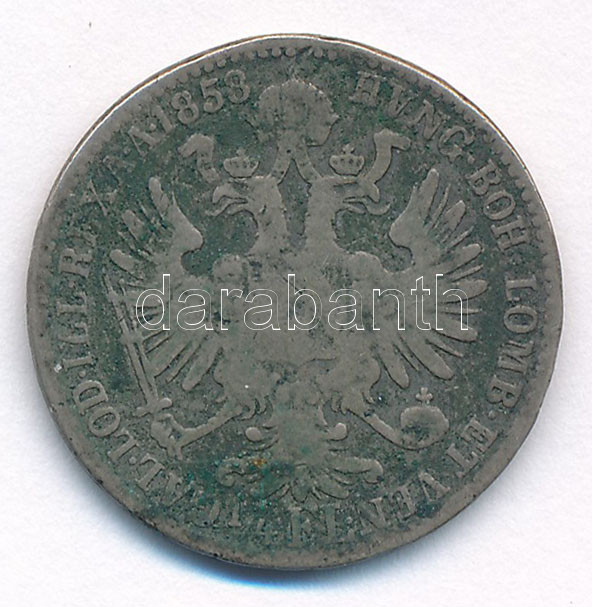 1858B 1/4Fl Ag 'Ferenc József' Körmöcbánya T:3 patina, ü. Hungary 1858B 1/4 Florin Ag 'Franz Joseph' Kremnica C:F patina, ding - Image 2