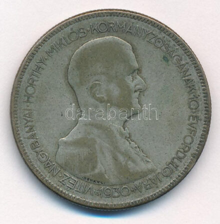1930. 5P Ag 'Horthy jobbra' T:3 patina, karc Adamo P8