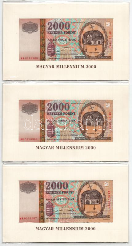 2000. 2000Ft 'Millenium' eredeti, bontatlan díszcsomagolásban (3db, ebből 2db sorszámkövető) T:I Adamo F56A