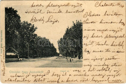 1906 Nagyszalonta, Salonta; Vasúti út, Czinczár Mór üzlete. Reich Jakab kiadása / street, shop (EK)