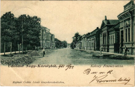 1901 Nagykároly, Carei; Kölcsey Ferenc utca. Kapható Csókás Lászlónál / street (EK)
