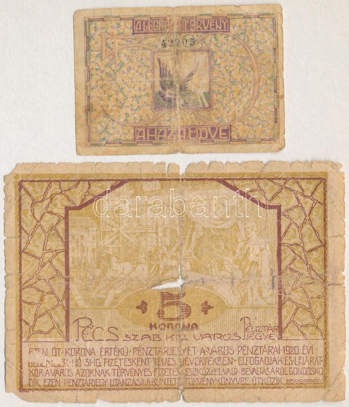 Pécs 1920. 5K pénztárjegy + Sopron 1919. 50f pénztárjegy T:III-,IV Adamo PÉC14.2, SOP5.1 - Image 2