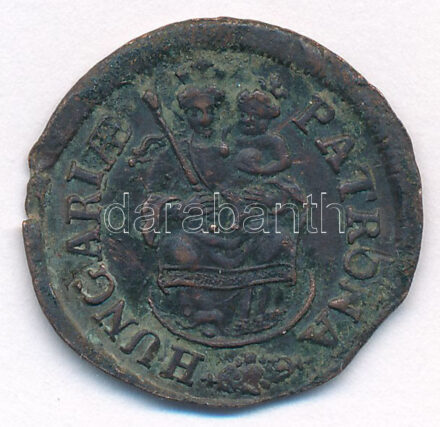 1705KB Rézpoltúra 'II. Rákóczi Ferenc' Körmöcbánya (3,23g) T:2- patina, peremhiány Hungary 1705KB Poltura Cu 'Francis II Rákóczi' Kremnitz (3,23g) C:VF patina, part of the edge is missing Huszár: 1549., Unger II.: 1139.a