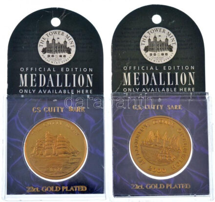 Nagy-Britannia 2000. 'Millennium Dome Greenwich' kétoldalas, aranyozott fém emlékérem plasztiktokban (38mm) + DN 'The Cutty Sark' kétoldalas, aranyozott fém emlékérem plasztiktokban (38mm) T:1 United Kingdom 2000. 'Millennium Dome
