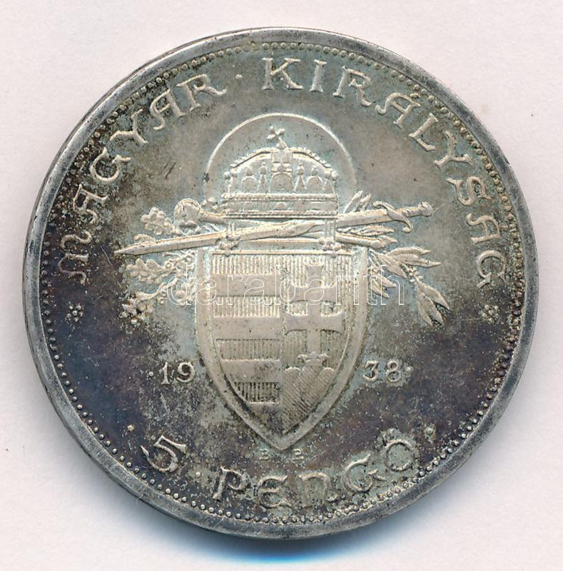 1938. 5P Ag 'Szent István' T:1- patina Adamo P8.1 - Image 2