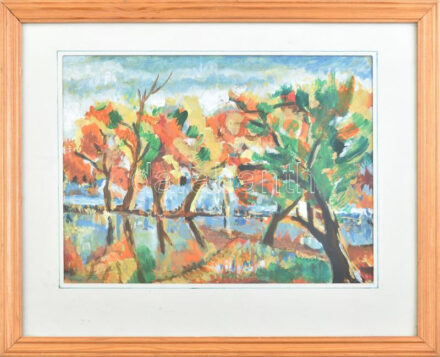 Pintér Sándor (?-): Öröm. Akriltempera, papír. Jelzés nélkül, hátoldalán feliratozott. Üvegezett fakeretben. 21x28 cm