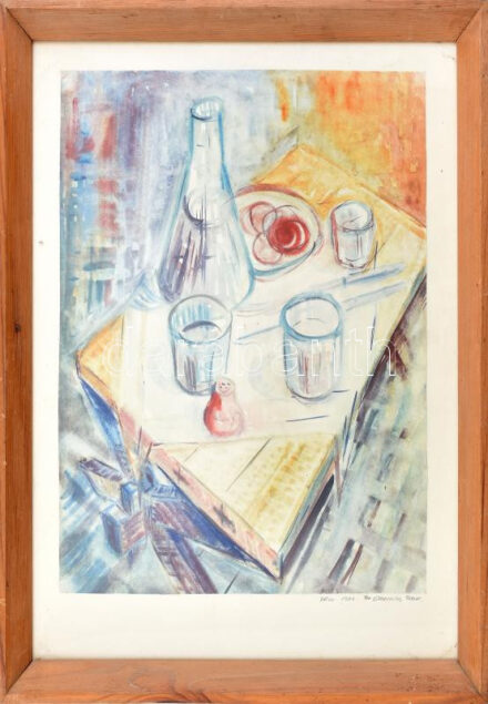 Obernig Tibor (?-?): Pécsi csendélet, 1972. Akvarell, papír, jelzett. Üvegezett fakeretben. 50x35 cm