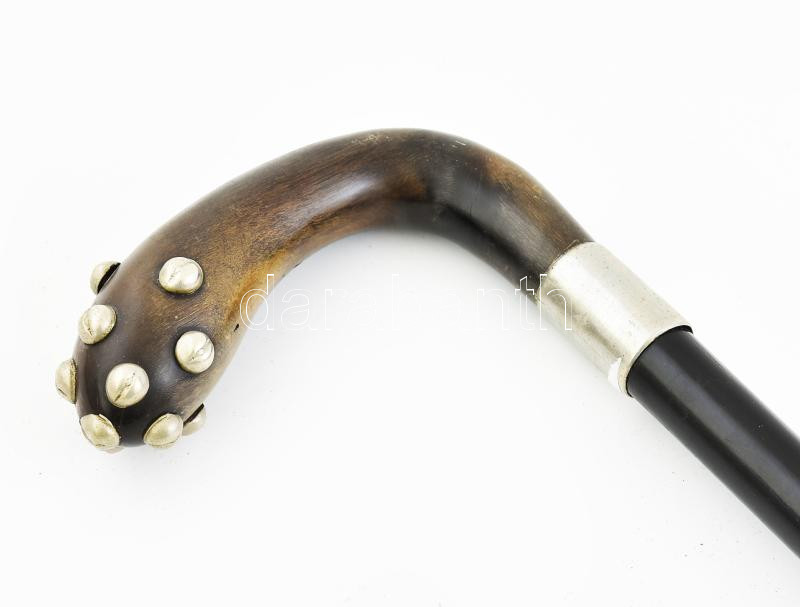 Antik sétapálca dísz szegecsekkel, szaru fogantyúval, 84 cm - Image 2