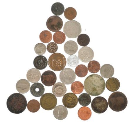 34db-os vegyes külföldi és magyar érmetétel, közte 1947. 5Ft Ag 'Kossuth' + Svédország 1966. 1Kr Ag 'VI. Gusztáv Adolf' + 1800S 1kr Cu 'I. Ferenc' + 1858B-1860B 1kr Cu (2xklf) T:1--3