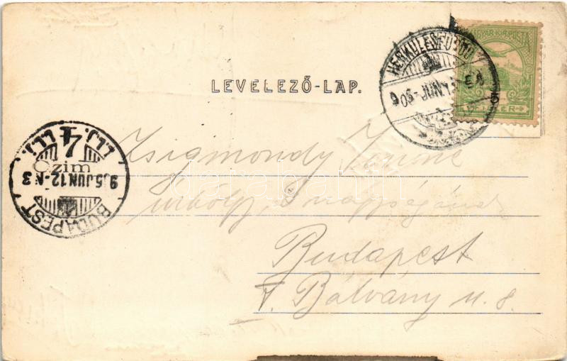 1905 Herkulesfürdő, Baile Herculane; Góth szálloda, görögkeleti (ortodox) templom és Diocesana nyaraló. Jäger kiadása / Hotel Goth, Griech. Orient. Kirche und Villa Diőcesana / hotel, Orthodox church, villa (EB) - Image 2