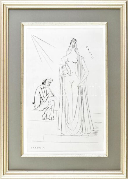 Borsos Miklós (1906-1990): Erato. Hidegtű, papír, jelzett a dúcon, üvegezett fakeretben, 29×20 cm