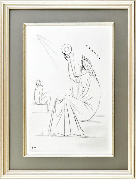 Borsos Miklós (1906-1990): Urania. Hidegtű, papír, jelzett a dúcon, üvegezett fakeretben, 29×20 cm