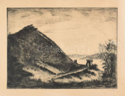 Élesdy István (1912-1987): Visegrád. Rézkarc, papír, jelzett, kissé foltos, 29,5x39,5 cm, kartonra kasírozva.