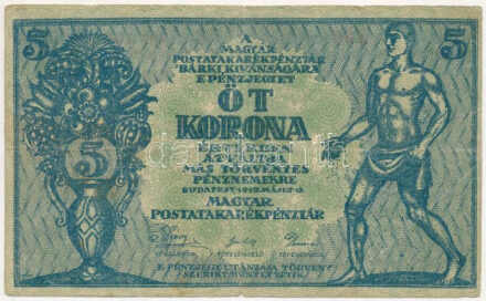 1919 5K '086 791.102' 'Átváltja más törvényes pénznemekre' pénzjegy T:III Adamo K8
