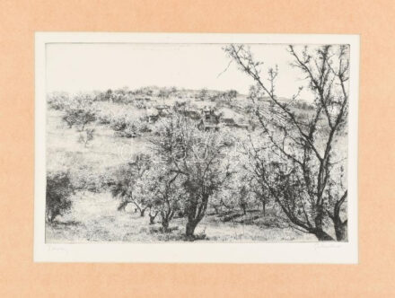 Gy. Molnár István (1933-2010): Tavasz. Rézkarc, papír, jelzett. Paszpartuban.19,5x29,5 cm