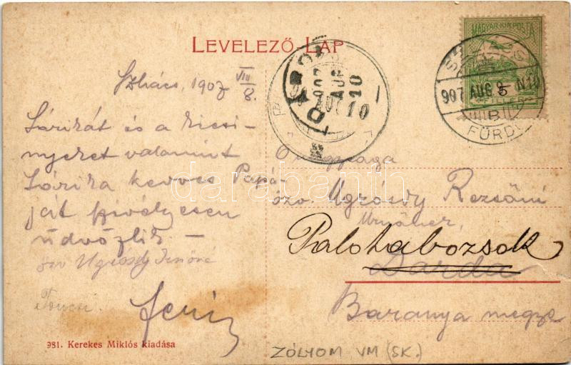 1907 Szliács, Sliac; Buda és Pest szállodák. Kerekes Miklós kiadása 981. / hotels, spa (szakadás / tear) - Image 2