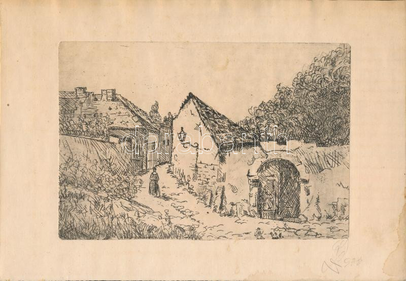 Olvashatatlan jelzéssel: Tabáni részlet, 1933. Rézkarc, papír, foltos. 12x18 cm