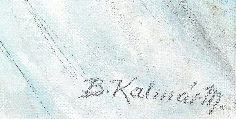 B. Kalmár Mária (?-): Hófedte falu. Olaj, kartonra kasírozott vászon, keretben, jelzett, 40x50cm - Image 2