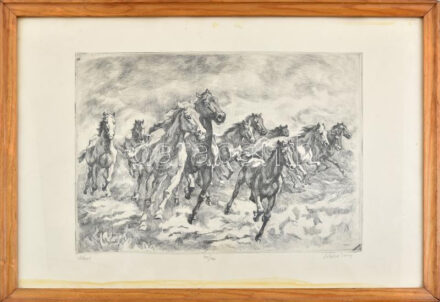 Blahos Rudolf (1917-1986): Ménes, rézkarc, papír, jelzett, számozott (47/100), 29x40 cm