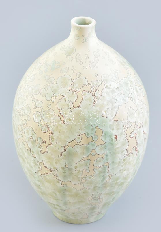 Halmos Ferenc (1931-): Kristály mázas váza, jelzett, hibátlan, m: 23cm