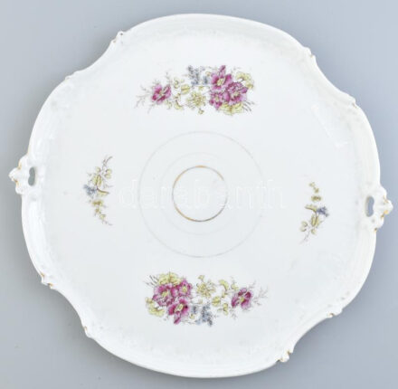 Antik tortatál, porcelán, jelzés nélkül, kopott, d: 38 cm