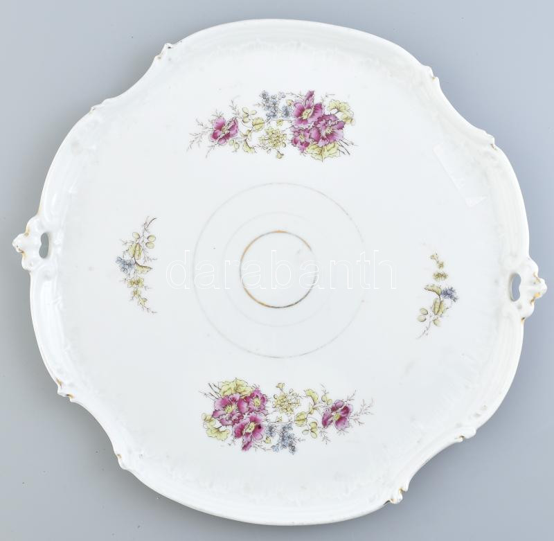 Antik tortatál, porcelán, jelzés nélkül, kopott, d: 38 cm