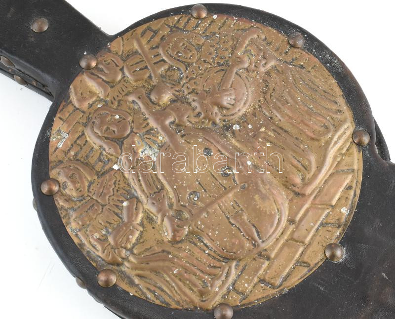 Régi fújtató díszes réz borítással, h: 44 cm - Image 3