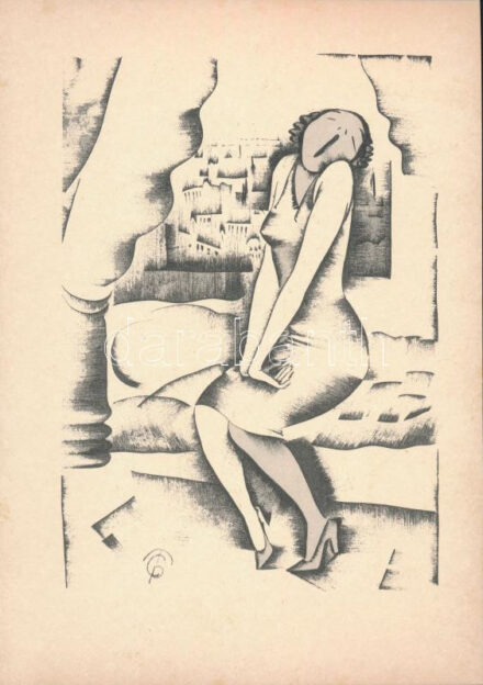 Molnár C. Pál (1894-1981): Ásító. Kis szériás ofszet, papír, kissé foltos, 29,5×21 cm