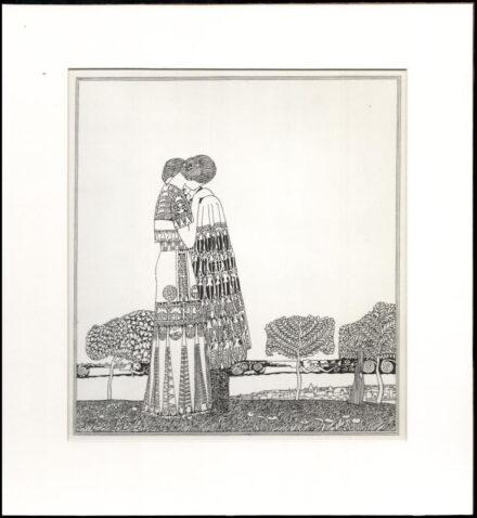 Kozma Lajos (1884-1948): Ölelés. Cinkográfia, papír, jelzett a cinkográfián, paszpartuban, 20×17 cm