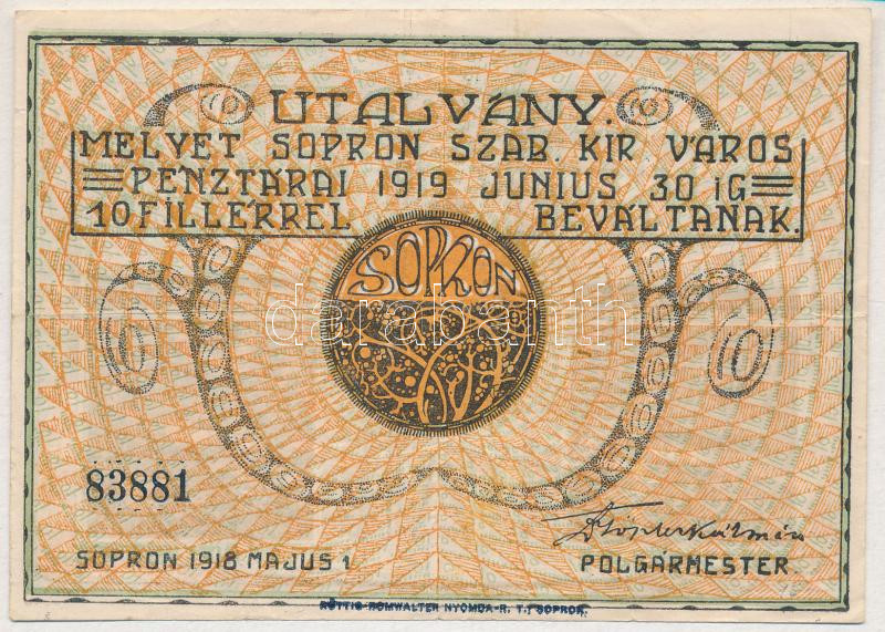 Sopron 1918. május 1. 10f utalvány T:III Adamo SOP4.1 - Image 2