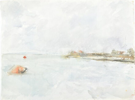 Csavlek András (1942- ): Balatonpart. Akvarell, papír, jelzés nélkül 25x33 cm