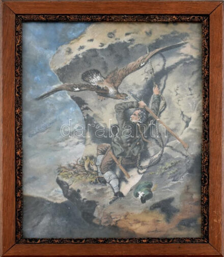 Jelzés nélkül: Küzdelem. Pasztell, papír. Dekoratív, üvegezett fa keretben. 42×33 cm