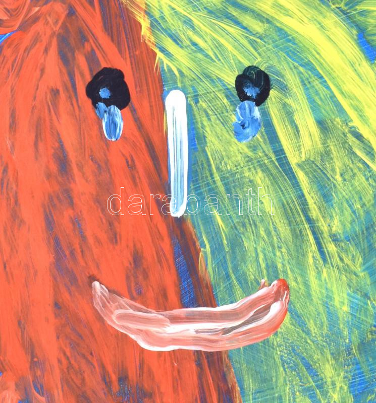 SS jelzéssel: Piros-zöld fej. Akril, karton, fakeretben, 37x34,5 cm - Image 3