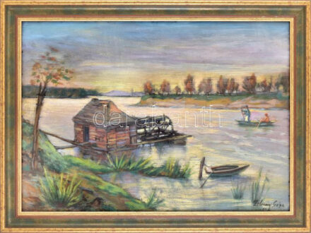 Zolnay Géza ( 1886-1947 ): Pálfalva 1947. Olaj, karton, jelzett, keretben. 49,5x69,5 cm