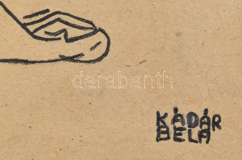 Kádár Béla jelzéssel: Hegedülő lány. Tus, karton, kissé sérült. Dekoratív, kissé kopott üvegezett fakeretben. 50x35 cm - Image 2